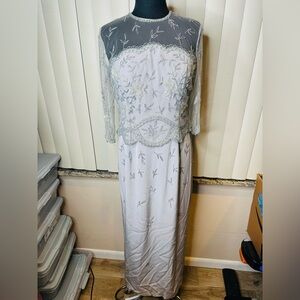 La Belle Fashions Vintage Gray Beaded Chiffon Maxi Dress Size 12